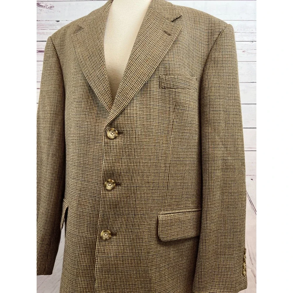 Oscar de la Renta Blazer Sport Coat 42R 42 Regular 100% Wool Herringbone Lined